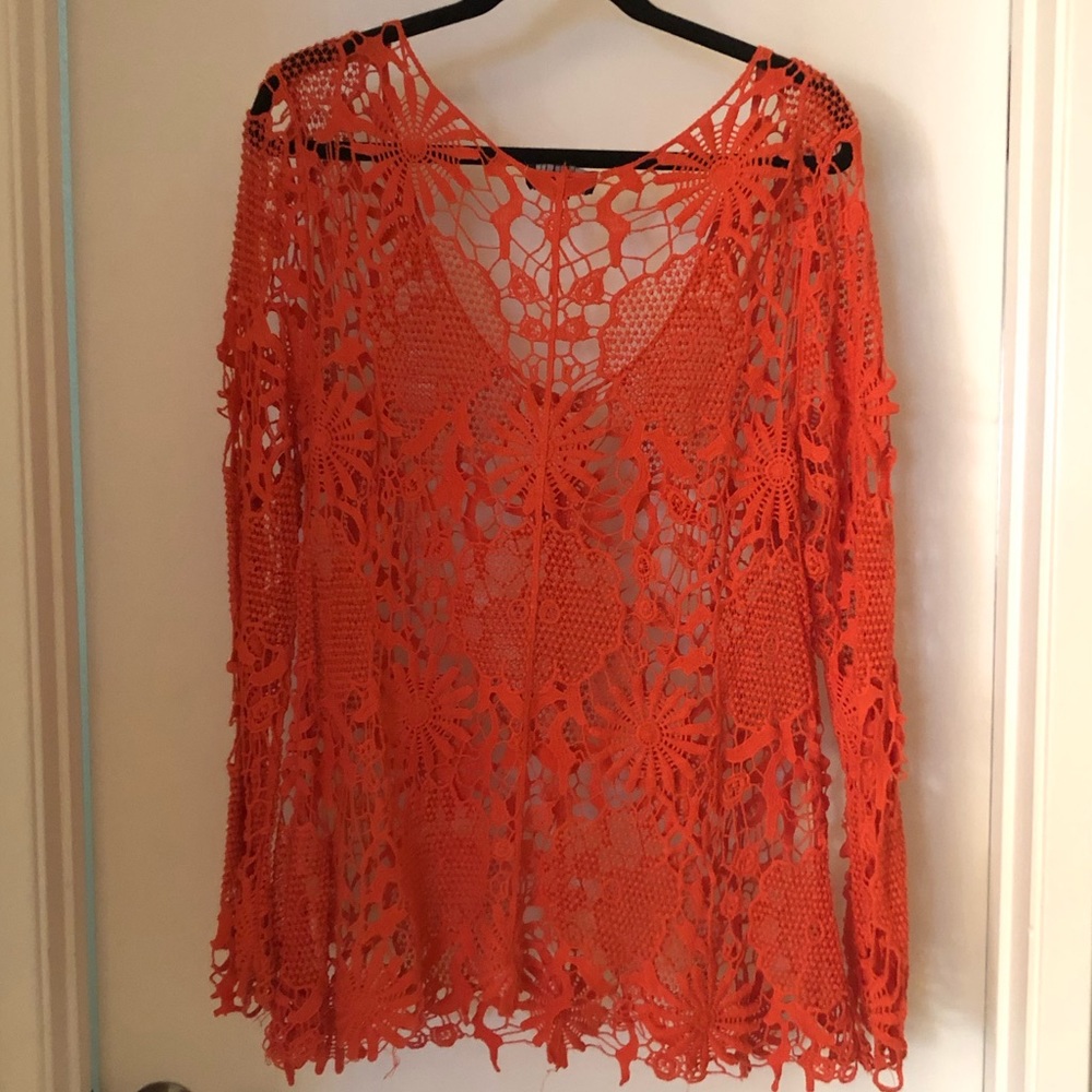 Sorrento orange crochet blouse